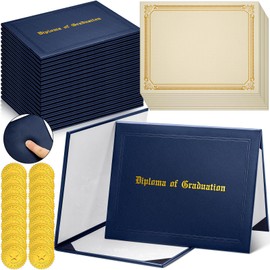 Spakon 18 Set Leather Diploma Covers Include Graduation Certificate Kit Bulk Certificate Holders 8.5" x 11" Certificate Diploma Paper with Certificate Seals Stickers for School University(Dark Blue)