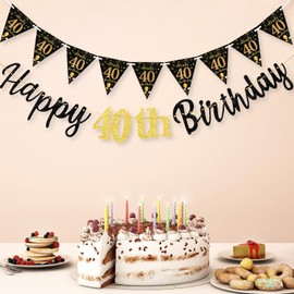 MAGLAUG 40th Birthday Decorations Banner Women Men, Black Gold Happy40th Birthday Banners for Men Women 40th Birthdays Banner Party Decorations (Birthday40th)