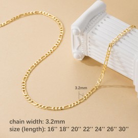 PPRLIFE Gold Necklace For Women 3.2mm Wide Figora Chain 14K Gold Necklace Beauty In Simplicity Jewelry For Women Neutral Design Necklaces For Mens Necklaces Chain 16-30 (30in)