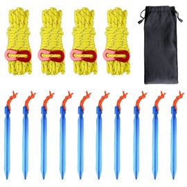 Azarxis Outdoors Tent Stakes Pegs Pack of 10 with 4x4m Reflective Guy Lines Ropes and 4 Line Cord Adjuster for Camping Hiking (Yellow)