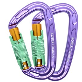 Kobe Kagayaki Carabiner, CE Certified, Load Break: 5291 lbs (2400 kg/24 kN), Aluminum, Weight 2.0 oz (57 g), Auto Locking, Twist to Unlock, [Set of 2], Color: Ruthless Angel (Purple/Turquiose/Gold)