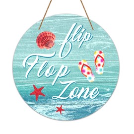 FLYAB Flip Flop Zone Sign 11.5" Funny Beach Wall Decor Vintage Summer Door Decor Sign Swimming Pool Zone Hanging Plaque for Home Wall Front Door Indoor Outdoor Summer Decorations