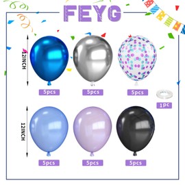 Outer Space Balloons,12 Inch Metallic Black Purple Blue and Silver Confetti Galaxy Balloons,for Kids Birthday Outer Space Theme Video Game Party Decorations