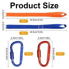 Pack of 8 Lashing Loops, Nylon Strap Loops, 2.5 cm x 40.5 cm with 4 Screw Carabiners, Double Loops, Strap, Soft Loops, Tension Straps, Load Capacity 1000 kg for Motorcycle, Car, Camping, Load Capacity
