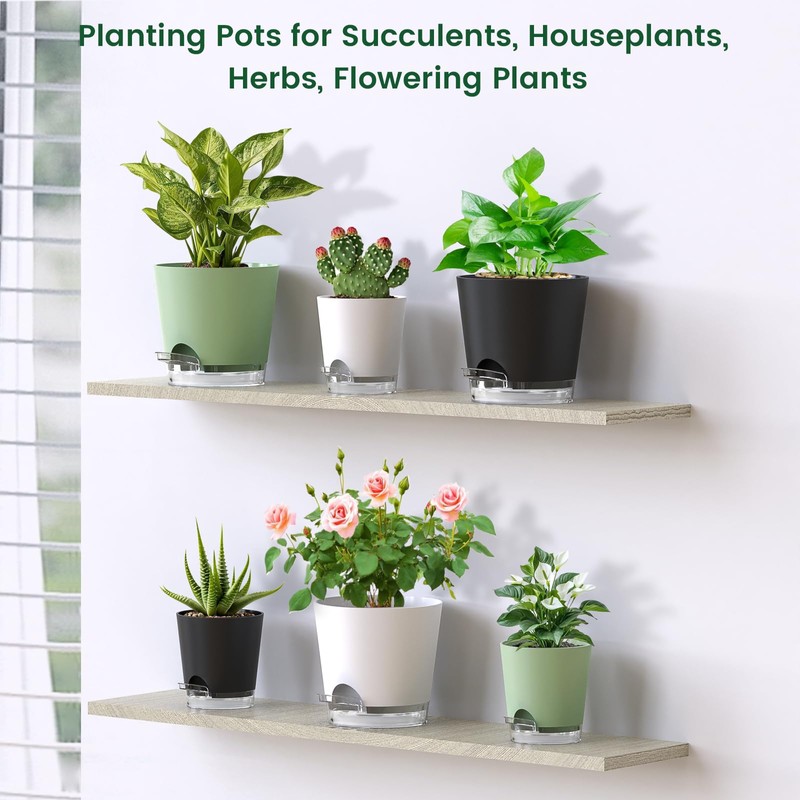 Meowell 4 inch Self Watering Pots for Indoor Plants, 5