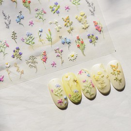 YIChongDan Flower Nail Art Sticker - Floral Leaf Plant 5D Embossed Nail Decals - Self-Adhesive Nails Art Supplies Sliders Dried Flower Stickers for Nails Decoration