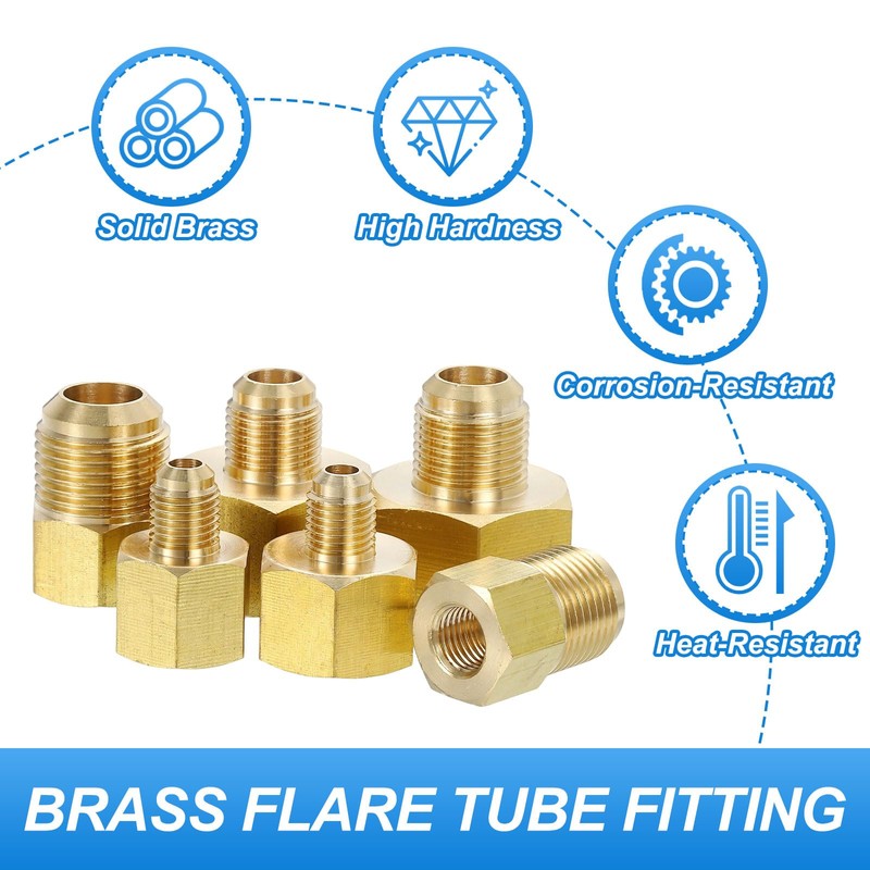YELARXI Brass Flare Tube Fitting Coupling Gas Adapter, 3/8" Male