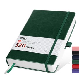 Notebook A5, Hardback A5 Notebook Thick Journal Notebook 320 Pages 100GSM A5 Lined Note Book Hardcover Notepad with Inner Pocket, Pen Loop, Elastic Closure and 2 Ribbon Page Marker,14.5 x 21cm-Green