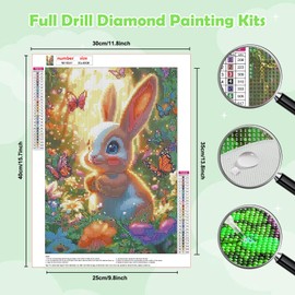 HEIBAGO 5D Easter Bunny Diamond Art Painting Kits for Audlts, Full Drill Animal Diamond Painting for Beginners Rhinestone Embroidery Diamond Dots Set Butterfly Gem Art Crafts for Home Decor 30x40cm