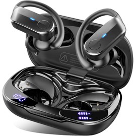 Wireless Earbuds Sport with Earhooks, Bluetooth 5.4 Headphones with 4-Mic ENC Noise Cancelling, IPX8 Waterproof, 70H Deep Bass, LED, USB-C Earphones for Running Workout Gym, Ear Buds for Android iOS