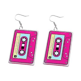 1 to 3 Pairs 70s 80s 90s Neon Earrings for Women Unique Funny Cute Colorful Cassette Tape Dangle Drop Earrings Retro Black Music Tape Cassette Acrylic Earrings Statement Jewelry Gifts -Style 1