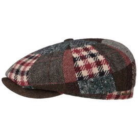 Stetson Hatteras Patchwork Mix Flat Cap - Multicoloured Hat - British Country Style - Cotton Lining - Made in the EU - Men - Autumn/Winter, darkred