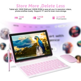 ZZB Android 15 Tablet 10 inch Tablet 2 in 1 Tablets with Keyboard Mouse Case Stylus 18GB RAM 128GB ROM 2TB Expand, Android 15(NOT GO) 10.1" IPS 6000mAh Battery Bluetooth Dual Camera 5G-WiFi Tablets.