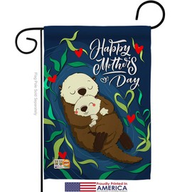 Otter Mother Day Garden Flag Set Wall Holder Family Mom Mama Grandma Love Flowers Parent Sibling Relatives Grandparent Small Decorative Gift Yard House Banner Made In USA 13 X 18.5