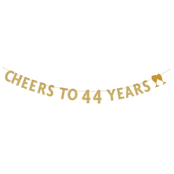 MAGJUCHE Gold Glitter Cheers to 44 Years Banner,44th Birthday Party Decorations