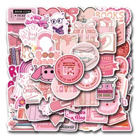60 Pcs Pink Book Stickers for Kindle, Pink Bookish Kindle Reading Stickers for Books, Water Bottles, Laptops, Book Lover Stickers Accessories Gifts for Kids Teens Adults (Pink60)