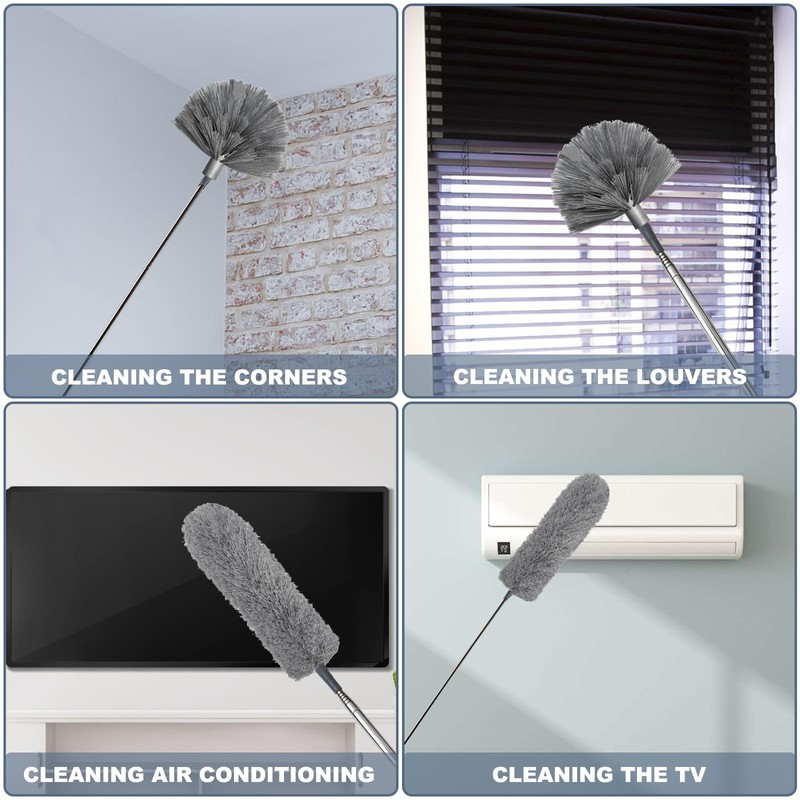 100 Inch Cobweb Duster, Spider Web Brush & Microfiber Feather