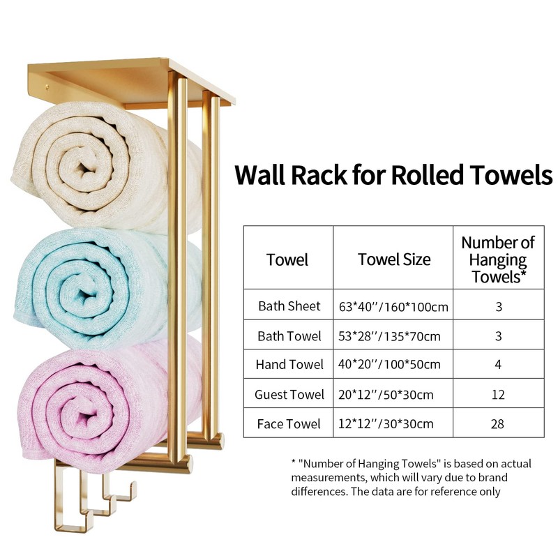 Towel Rack with Metal Shelf and 3 Hooks, Bethom Towel
