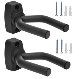 Tioamy 2 Pack Guitar Wall Hanger Stand, Non-Marring Rubber Coated, Adjustable Arms, Easy To Install, Black, Modern Style, 2 Hooks, 60 lbs Weight Capacity