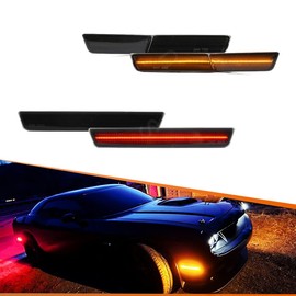 ADIIL 4x LED Front&Rear Side Marker Lights Replacement for 2018-22 Dodge Challenger Widebody Amber Front Red Rear Fender OEM Fit Sidemarker Lamps Kit Smoked Lens
