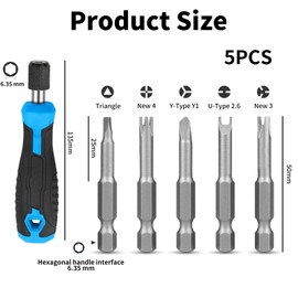 Lcyen 5-Piece Special Shaped Screwdriver Set, Triangle Screwdriver, 50 mm Specially Shaped Screwdriver Set, U-Shape Y Type Inner Cross Three-Point Screwdriver Bit with Handle