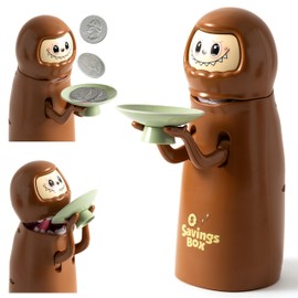 Wood Homing Children's Cartoon Money Box - Kawaii Anime Piggy Bank Automatic Swallow Coins with Burping Sound Cute Digital Money Saving Box for Boys Girls Adult Birthday Room Decoration