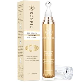 RONKIE Crema para ojos para ojeras: Crema debajo de los ojos con cafeína y retinol - Reduce las bolsas y líneas finas debajo de los ojos Oro