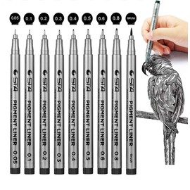 Surcotto Black Fineliner Pens, Set of 9 Fine Liners Pigment Liner Waterproof Micro-Pens Drawing Pens for Bullet Journal Technical Drawing Office Documents Illustration Manga