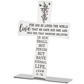 John 3 16 Inspirational Scripture Gifts for Women Faith Men Friend Coworker, Bible Verses Cross Decor, Encouragement Christian Religious Stainless Steel Cross Desk Decorative Signs Plaques A907