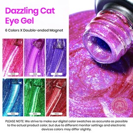 Beetles Cat Eye Gel Nail Polish,6 Colors Cat Eye Glitter Gel Nail Polish Set Green Purple Pink Gel Nail Polish with Magnet Velvet Nails DIY Manicure Gift for Women