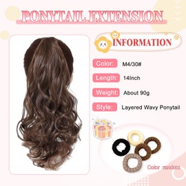Cesomeey Ponytail Extension, 14 Inch Claw Clip in Ponytail Extension for women, Layered Wavy Hair Ponytail Extension, Soft Natural Looking Synthetic Hair Piece for Women (M4/30#, 14Inch)