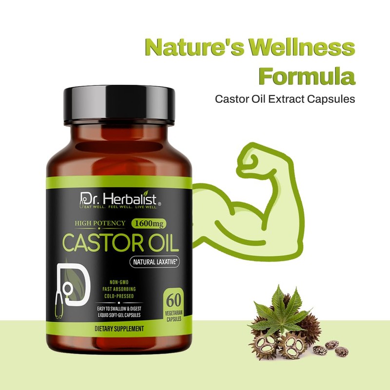 Dr. HERBALIST Castor Oil Capsules 1600mg | Fast Absorbing |