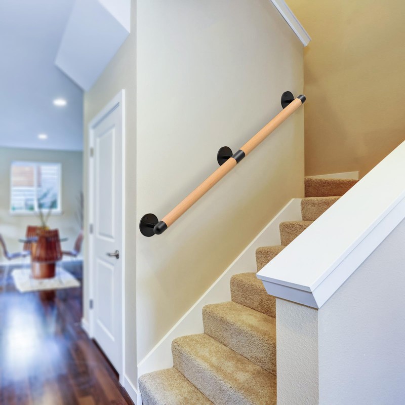 SELEWARE 34 Inch Wood Handrail Indoor Stair Handrail Drywall Mount