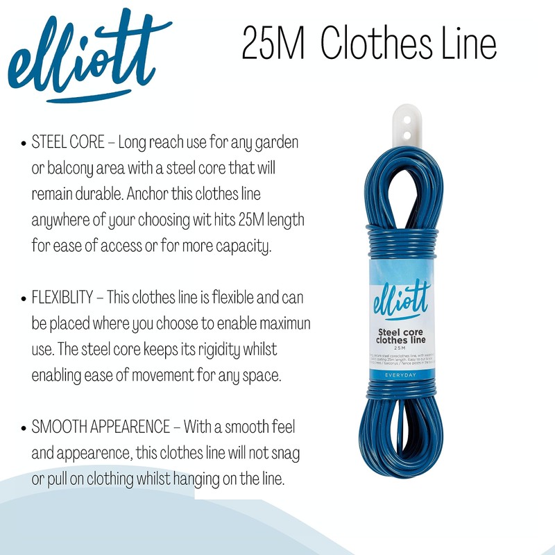 Elliott Steel Core Clothes Line, 25 Meters, Extra Stong, Laundry