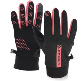 Mayoii Winter Gloves Men, Waterproof Windproof Winter Gloves for Women, Non-Slip Winter Work Gloves, Winter Warm Touch Screen Gloves for Cycling, Running, Hiking, Outdoor Work (Women's Grey Red)