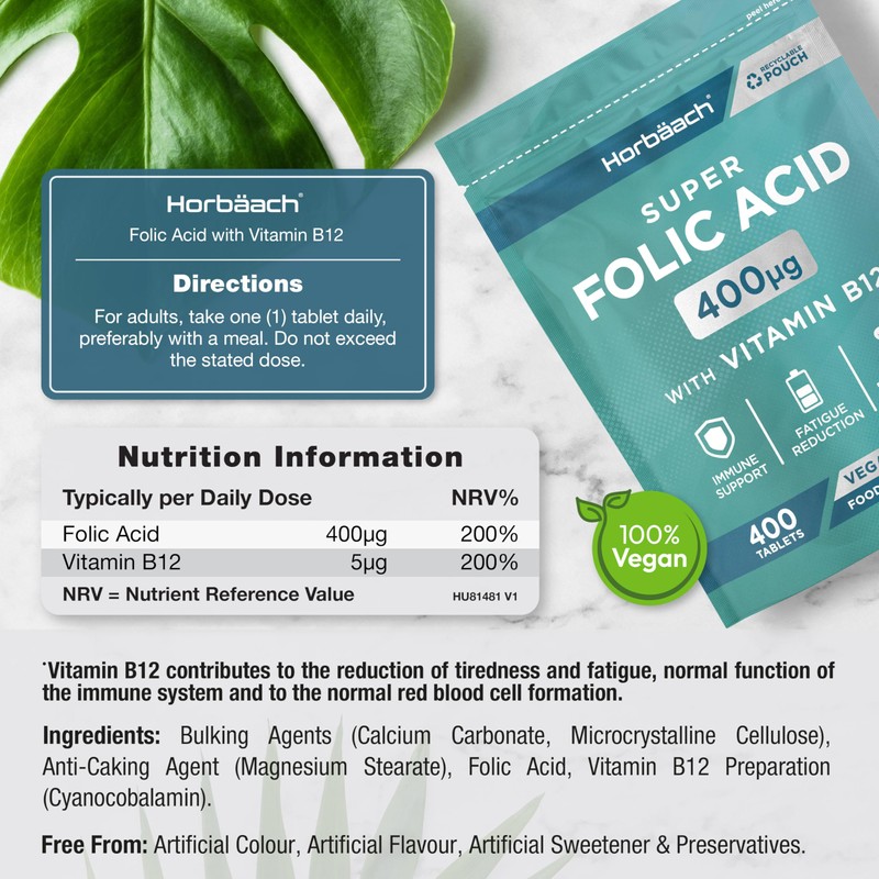 Folic Acid Tablets 400ug | 400 Count | Super Strength