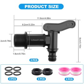 Rain Bucket Outlet Tap, YIJIUBA 2 Pieces Water Butt Tap Plastic Tap Outlet Tap for Rain Butt with Sealing Nut and Sealing Tape for Rain Bucket, Tank, Gardening (Black)