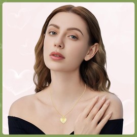 GETNEW Initial Necklaces for Women - 925 Sterling Silver Heart Necklace, 14k Gold Plated Love Heart Pendant with 26 Alphabet Letters for Women Men