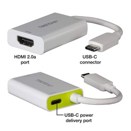 TRENDnet - Adaptador USB-C a HDMI con Suministro de energía, resolución 4K UHD, Conector Flexible, fácil instalación, diseño Compacto, TUC-HDMI2