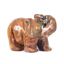 JUST IN STONES Carved Natural Crazy Lace Agate Gemstone Elephant Healing Guardian Statue Figurine Crafts 2 inch