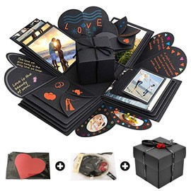 Explosion Box, EKVINOR DIY Creative Explosion Gift Box Recording Memories Scrapbook Photo Album Suprise Box for Birthday Valentine's Day Mother's Day Gift (Black)