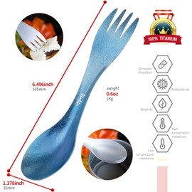 TiTo Titanium Spork 2-in-1 Ultra Lightweight Spoon Fork Tableware for Outdoor Camping, Backpacking, Hiking, Travel, Picnics and Home with Bag (Blue)
