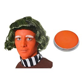 I LOVE FANCY DRESS LTD GREEN WIG + ORANGE 16ML ORANGE FACE PAINT + MAKE UP SPONGE IDEAL FOR LUMPA LUMPA,OOMPA LOOMPA,