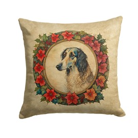 Caroline's Treasures DAC2326PW1414 Borzoi Christmas Flowers Throw Pillow Machine Washable, Indoor Outdoor Decorative Pillow for Couch, Bed or Patio, 14Hx14W