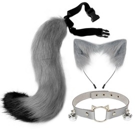 Yi-gogo Halloween Cat Cosplay 3-Piece Set, Cat Ears, Headband, Tail, Collar, Fluffy, Costume, Accessory, Cosplay, Christmas, Party Goods, Costume, Fox, Cat, Dog, Tail, Hair Accessories (C)