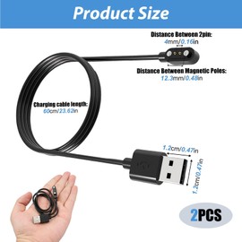 Universal Smartwatch Ladekabel Magnetisch, 4 mm Universeller Smartwatch Zubehör USB 2 polig Magnetisch Ladegerät für Verschiedenen Smartwatches Fitness Trackern, 4mm Polig Pitch, 60cm, 2 Stück