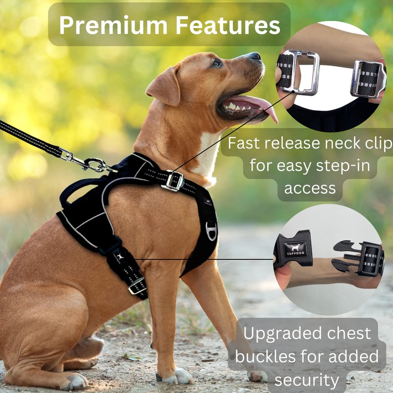TUFFDOG Easy-Fit Dog Harness - Fast Release Neck Clip, Premium