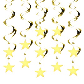 PATIKIL 12pcs Hanging Stars Decorations, 27inch Star Hanging Party Backdrop Decorations Party Supplies Shiny Twinkle Streamers for Wedding Birthday Party Graduation Ceiling, Gold