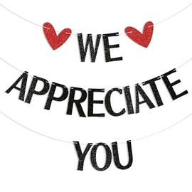 We Appreciate You Banner - Appreciation Party Decorations, Employee Teacher Doctor Nurse Staff Appreciation Banner, Thank You for All You Do Banner, Employee Appreciation Banner for Office Party Decorations Black Glitter
