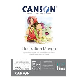 Canson Illustation 250gsm drawing paper, high-white smooth texture, A4 pad including 12 sheets